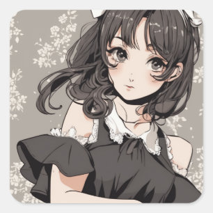 Vintage Anime LBD Sticker - Anime Elegance Fyrkantigt Klistermärke