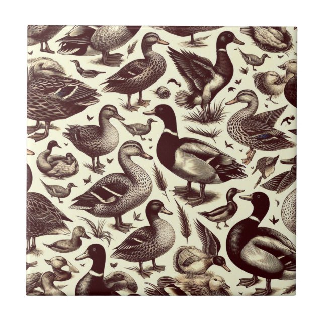 Vintage Anka och Goose Mönster Kakelplatta (Framsidan)