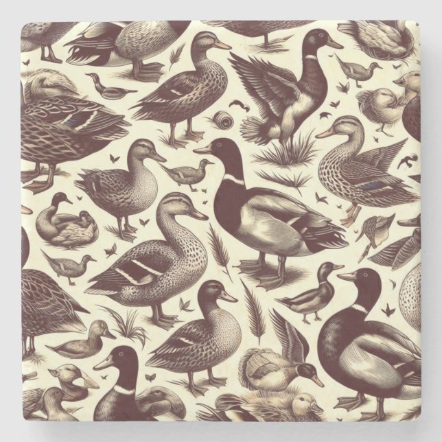 Vintage Anka och Goose Mönster Stenunderlägg (Framsidan)