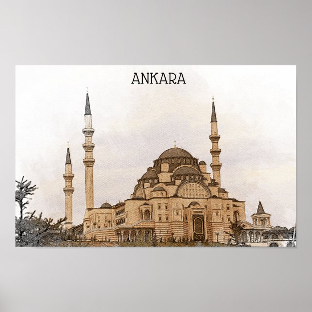 Vintage Ankara Turkey Kocatepe Mosque View Poster (Framsidan)