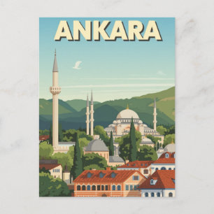 Vintage Ankara Turkiet resemålning affisch Moské Vykort