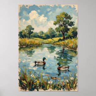 Vintage ankdamm landsbygdskonst poster