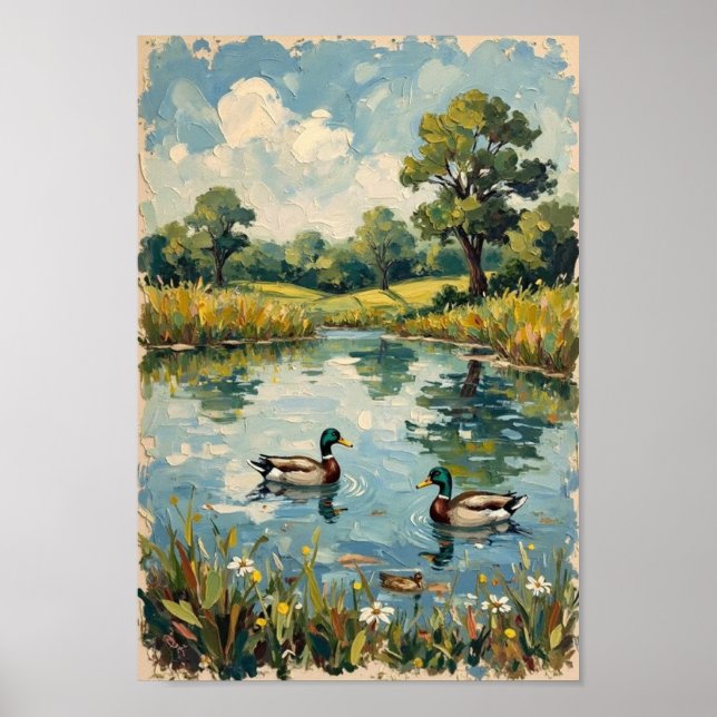 Vintage ankdamm landsbygdskonst poster (Framsidan)