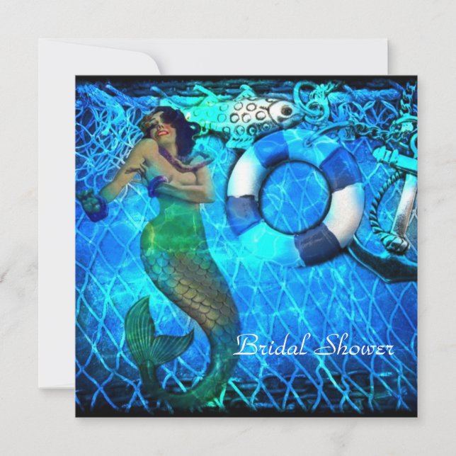 vintage ankrar sjöjungfrustrandmöhippan inbjudningar (Framsida)