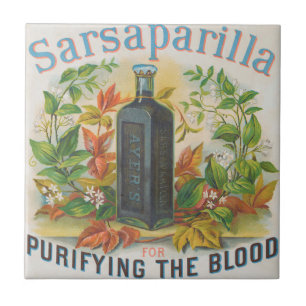 Vintage annons för Ayers Sarsaparilla. Kakelplatta