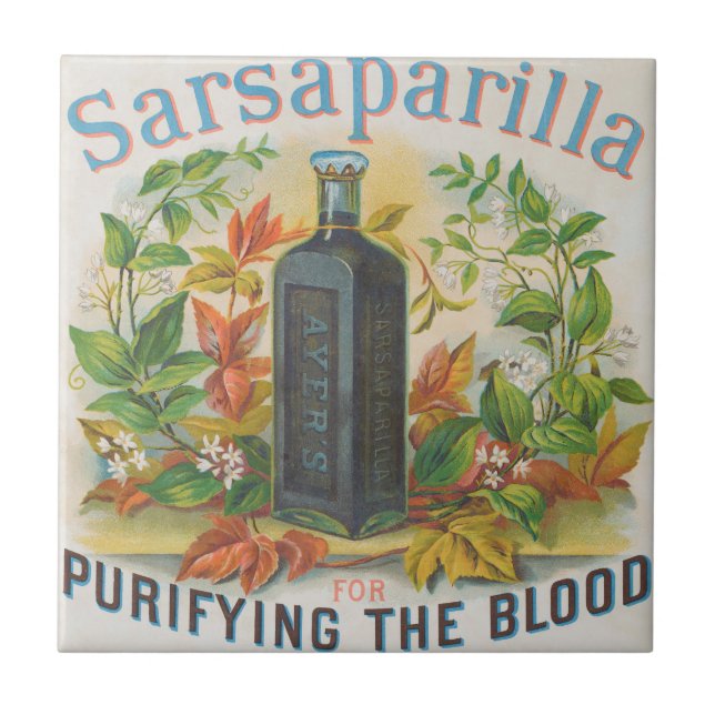 Vintage annons för Ayers Sarsaparilla. Kakelplatta (Framsidan)