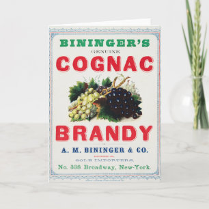 Vintage annons för Biningers Cognac Brandy. Kort