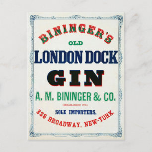 Vintage annons för Biningers gamla London Dock Gin Vykort
