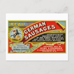 Vintage Annons för "Real" German Sausages Vykort