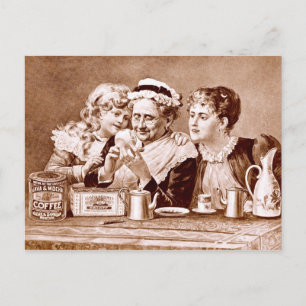Vintage Annonsetikett för kaffe och tea Vykort