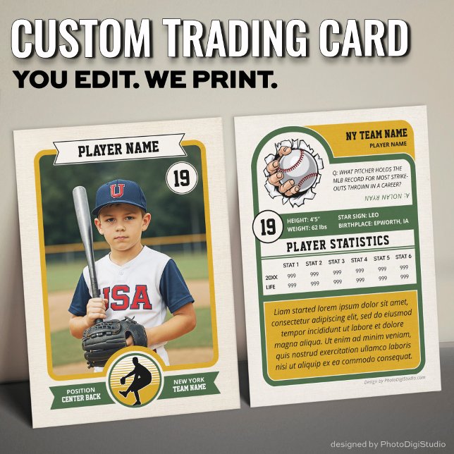 Vintage anpassad baseballkort, grön spelare (Vintage Custom Baseball Trading Card, Green Player Card)