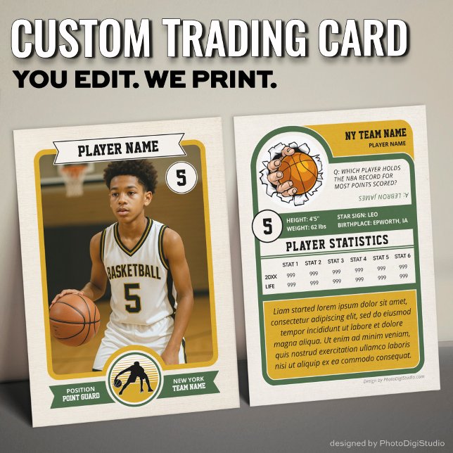 Vintage anpassad basketshandelsaffisch, grön (Vintage Custom Basketball Trading Card, Green Player Card)