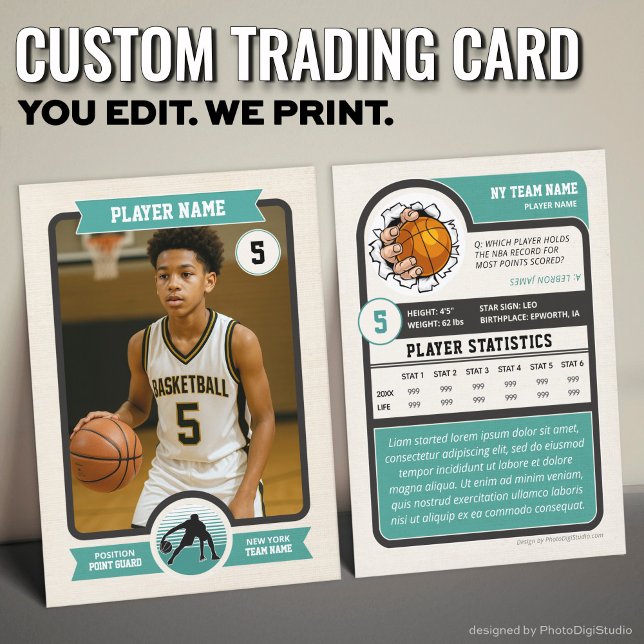 Vintage anpassad basketshandelsaffisch, teal Sport (Vintage Custom Basketball Trading Card, Teal Player Card)