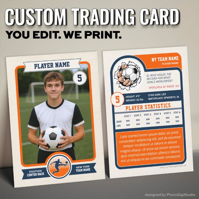 Vintage anpassad fotbollshandelsaffisch, Orange sp (Vintage Custom Soccer Trading Card, Orange Player Card)