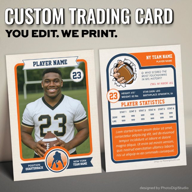 Vintage anpassad fotbollshandelsplakett, Orange Sp (Vintage Custom Football Trading Card, Orange Sport Card)