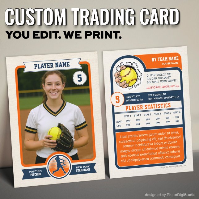 Vintage anpassad softbollstraditionskort, Orange S (Vintage Custom Softball Trading Card, Orange Sport Card)