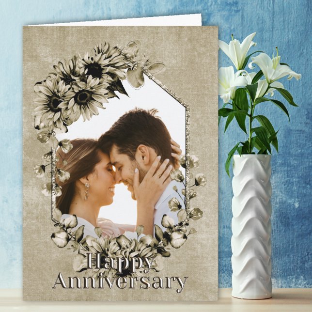 Vintage Anpassningsbar Foto Solros Blommigt Årsdag Kort (Skapare uppladdad)