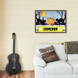 Vintage Anpassningsbar katt Pumpkin Halloween Poster