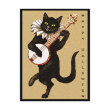 Vintage Anpassningsbar Text Black Cat med Banjo Ha