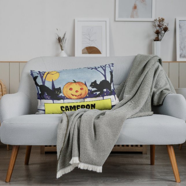 Vintage Anpassningsbara katter Pumpkin Halloween Lumbarkudde (Skapare uppladdad)