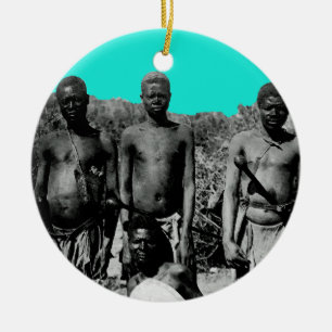 Vintage Ansikte Afrika Watercolor Black and White Julgransprydnad Keramik