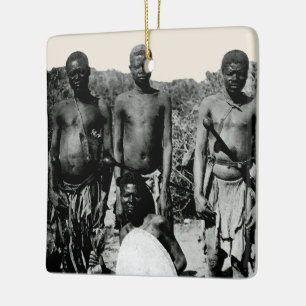 Vintage Ansikte Afrika Watercolor Black and White Julgransprydnad Keramik