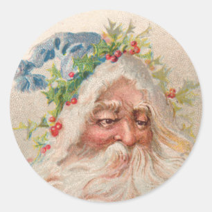 Vintage Ansikte i Jultomten med Blue Hat Sticker Runt Klistermärke