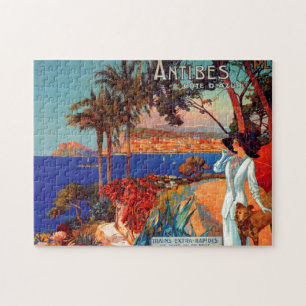 Vintage Antibes Cote D'Azur Travel Illustration Pussel