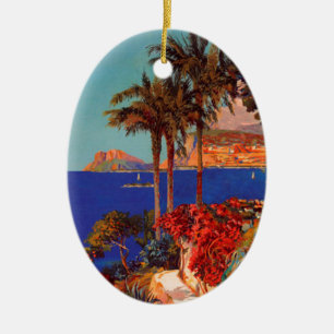 Vintage Antibes Cote D'Azur Travel Julgransprydnad Keramik
