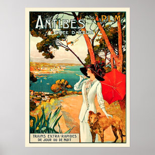 Vintage Antibes Cote d'Azur Travel Poster