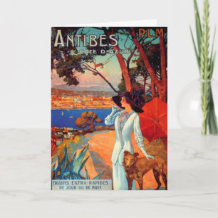 Vintage Antibes Cote D'Azur Woman & Hund Kort