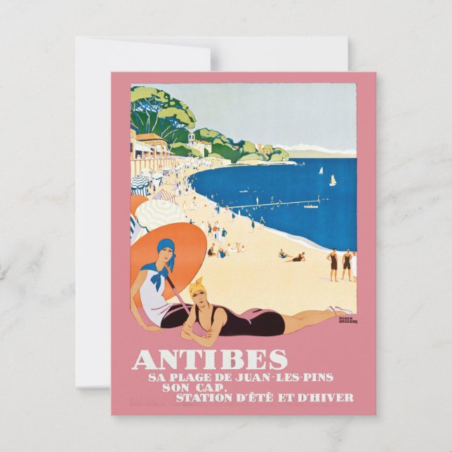 Vintage Antibes Frankrike Beach Vacation Travel Kort (Framsida)