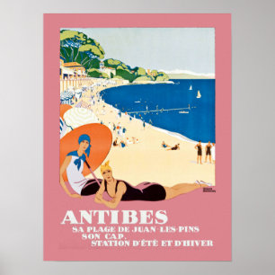 Vintage Antibes Frankrike Beach Vacation Travel Poster