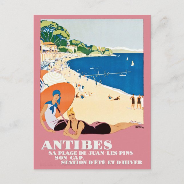 Vintage Antibes Frankrike Beach Vacation Travel Vykort (Framsida)