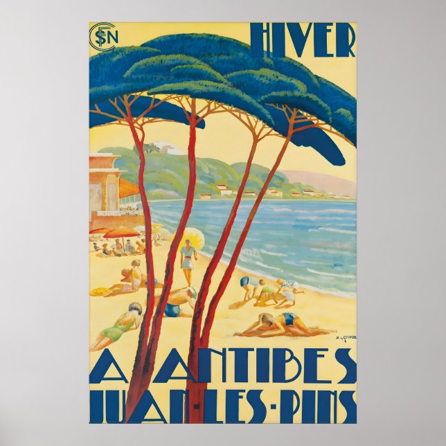 Vintage Antibes Juan Les Pins Resa Poster Tryck (Framsidan)