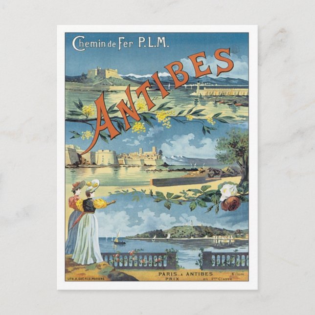 Vintage Antibes Mediterranean Vykort (Framsida)