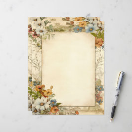 Vintage Antik Blommig Skrot Journal Brevpapper