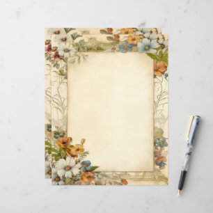 Vintage Antik Blommig Skrot Journal Brevpapper