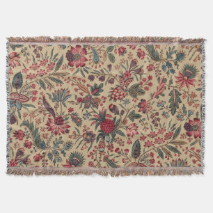 Vintage Antik Broderi Blommig Inredning Filt
