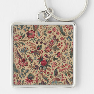 Vintage Antik Broderi Blommig Inredning Fyrkantig Silverfärgad Nyckelring