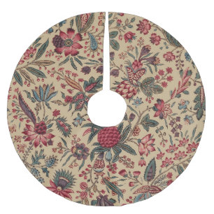 Vintage Antik Broderi Blommig Inredning Julgransmatta Borstad Polyester