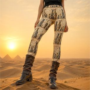 Vintage Antik Egyptisk Kattgudinna & Hieroglyf Leggings