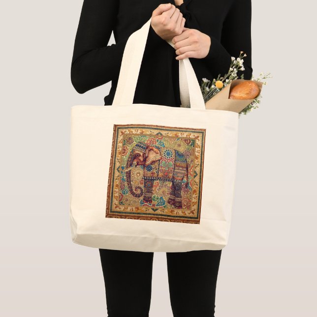 Vintage, Antik Elefant, Motiv Konst Jumbo Tygkasse (Framsida (produkt))