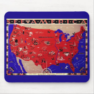 Vintage Antik Karta USA, Amerikas Förenta Stater Musmatta