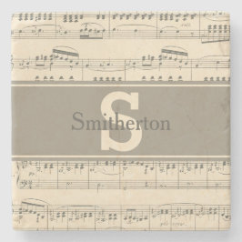 Vintage-antik notblad Monogram sten Underlägg Sten