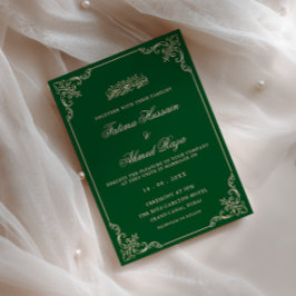 Vintage Antik Ram Emerald Grön Muslimsk Bröllop Inbjudningar