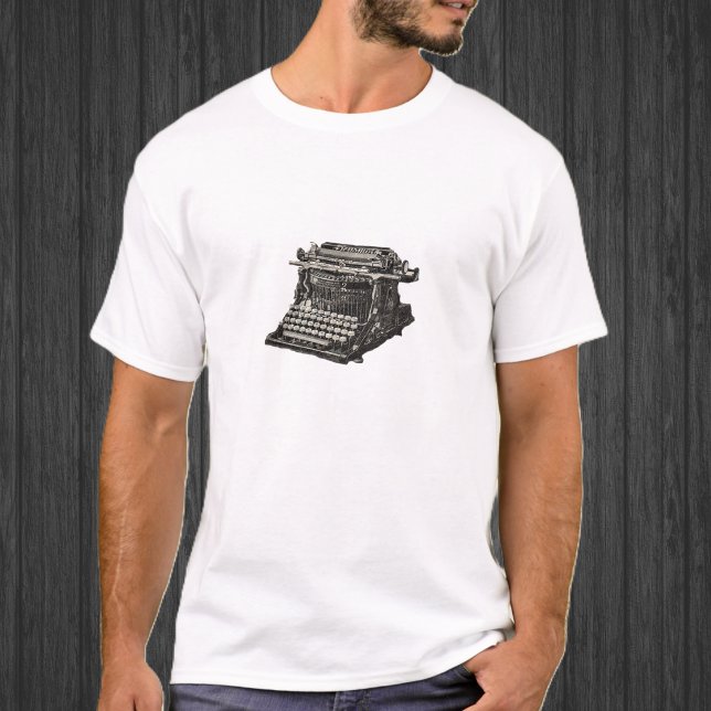 Vintage Antik Svart Gammaldags Skrivmaskin Tee (Vintage black old time manual typewriter from 1900's on a tee shirt.)