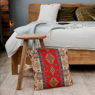 Vintage Antik Turkisk Ljusgul Röd Kilim Matta Kudde