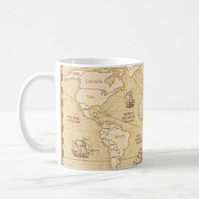 Vintage-antik världskarta med land gränarie kaffemugg (Vänster)
