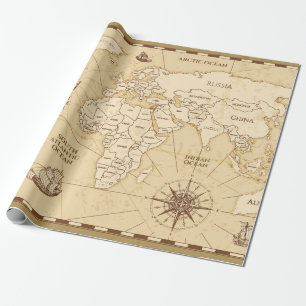 Vintage-antik världskarta med land gränarie presentpapper